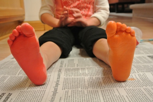 painted preschooler feet